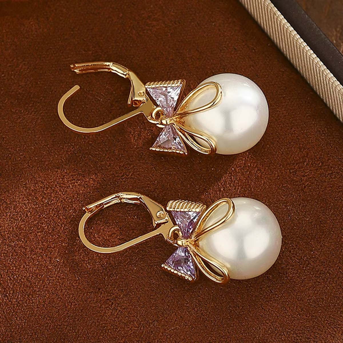 Cute Bow Design Copper Alloy Inlaid Zircon Pearl Stud Earrings Daily Wear Fashion Earrings for Holidays Perfect Gifts