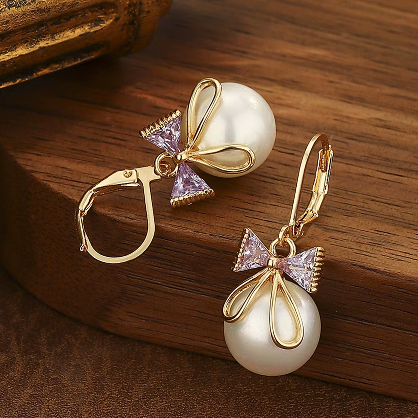Cute Bow Design Copper Alloy Inlaid Zircon Pearl Stud Earrings Daily Wear Fashion Earrings for Holidays Perfect Gifts