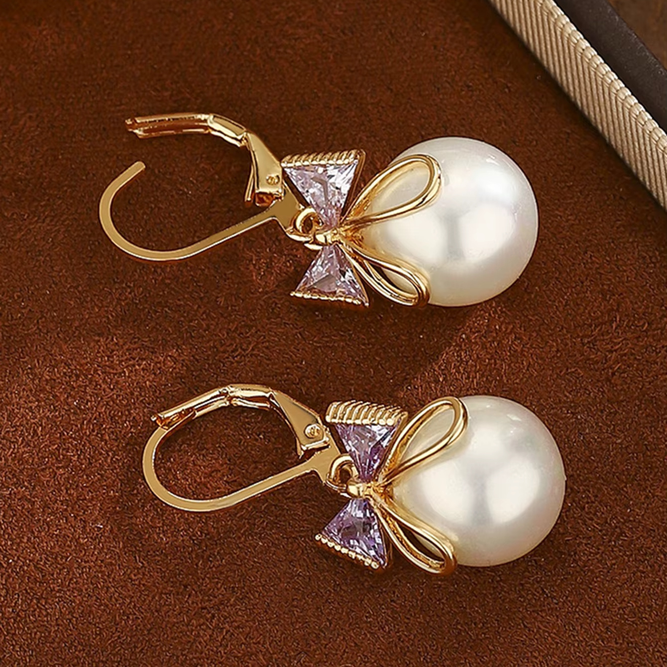 Cute Bow Design Copper Alloy Inlaid Zircon Pearl Stud Earrings Daily Wear Fashion Earrings for Holidays Perfect Gifts