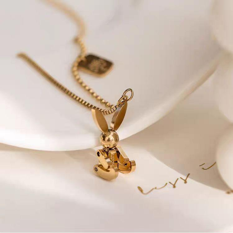 Cute Bunny Pendant Necklace - Gold Robot Rabbit Charm Chain for Women & Girls