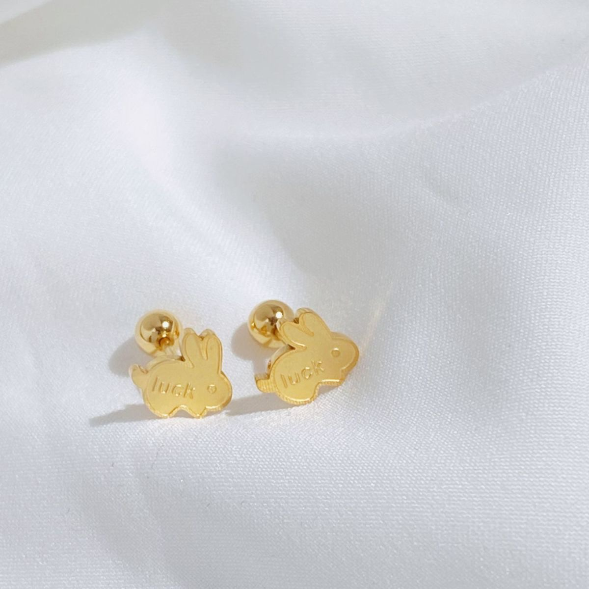 Cute Bunny Stud Earrings for Women Girls – 18K Gold Plated Hypoallergenic Stainless Steel Animal Lucky Rabbit Ear Jewelry for Daily Wear, Party, Gift, Minimalist Trendy Accessories
