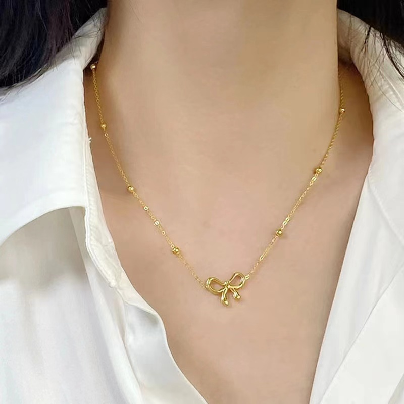 🎀 Cute Gold Bow Knot Necklace for Women | 2025 Delicate Minimalist Jewelry