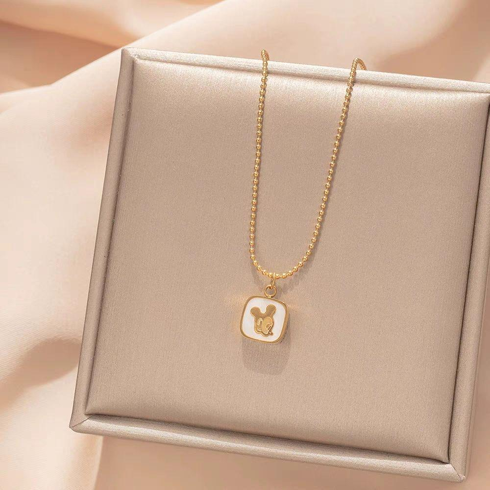 Cute Gold Pendant Necklace – Enamel Charm Square Necklace for Girls & Women