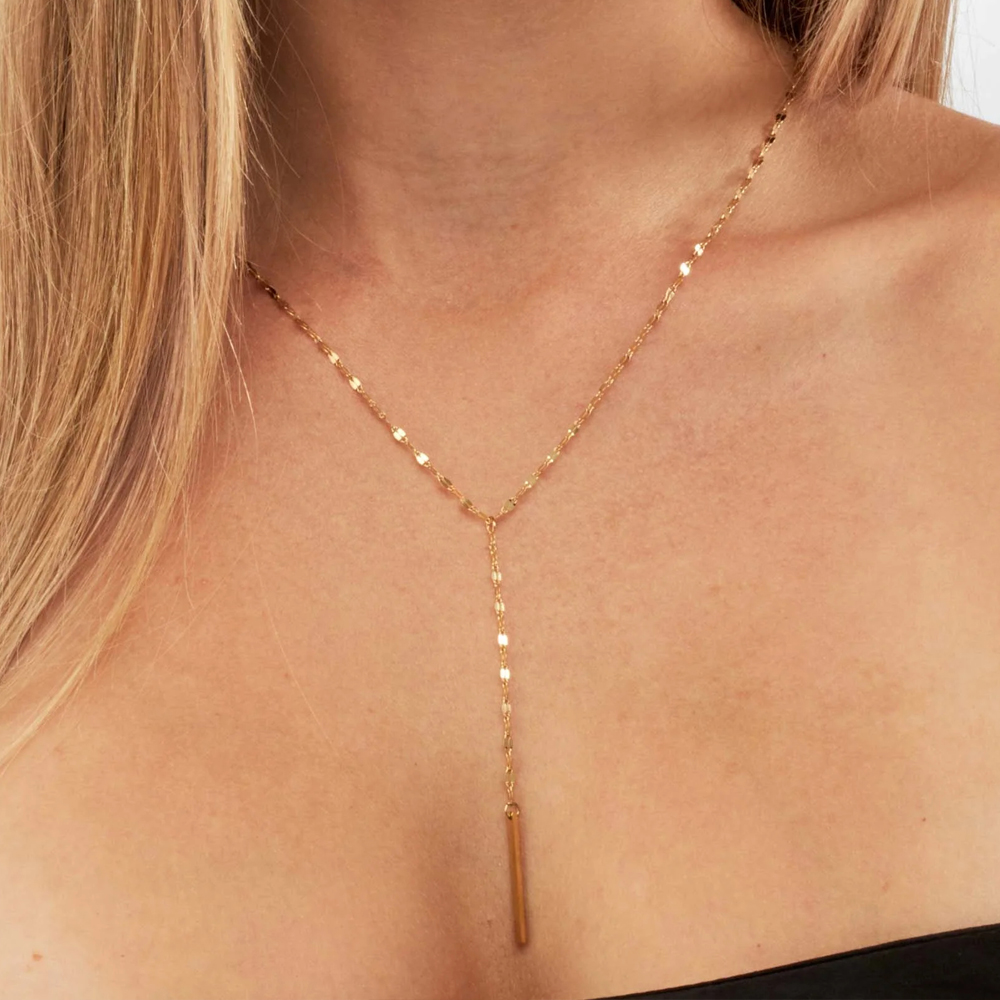 Dainty 18K Gold Plated Stainless Steel Bar Tassel Necklace Adjustable Trendy Long Chain Y Shape Necklace Women