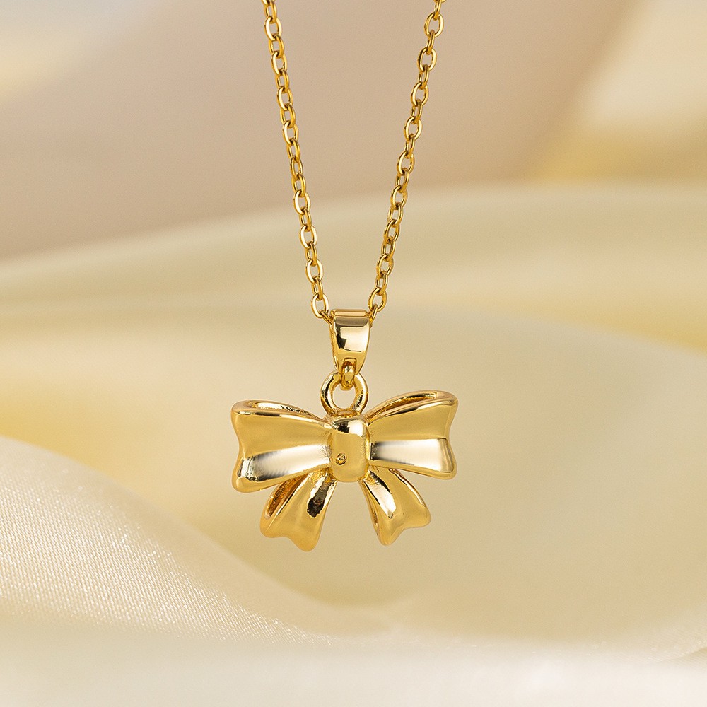 Dainty Gold Bow Pendant Necklace for Women – Elegant Minimalist Charm Chain Jewelry