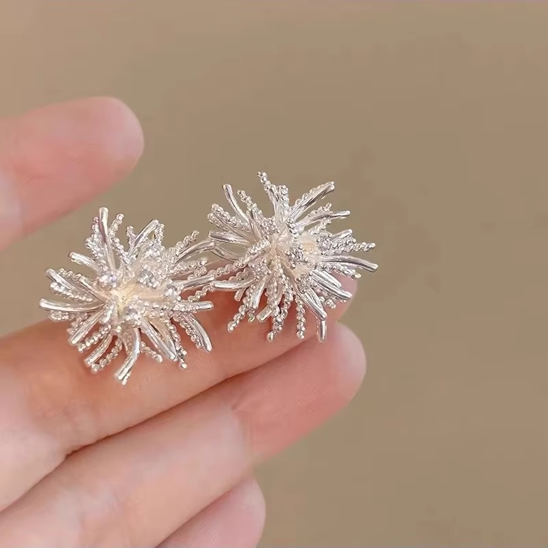 Dandelion Stud Earrings, Retro Earrings, Zirconium Metal Fireworks Earrings