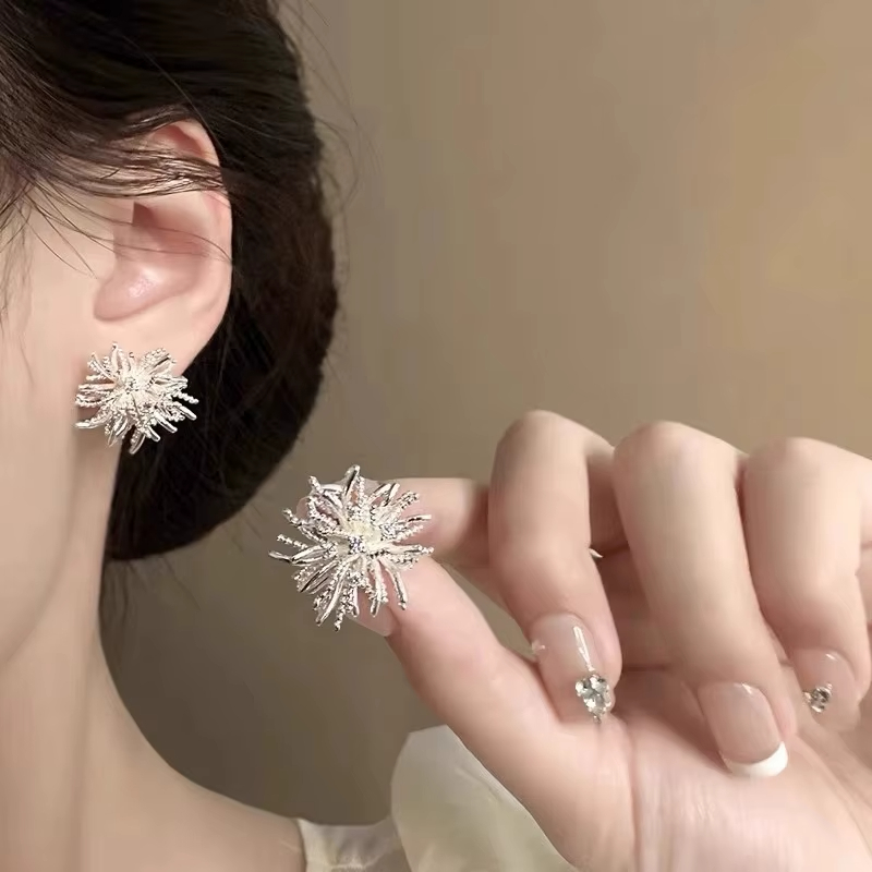 Dandelion Stud Earrings, Retro Earrings, Zirconium Metal Fireworks Earrings