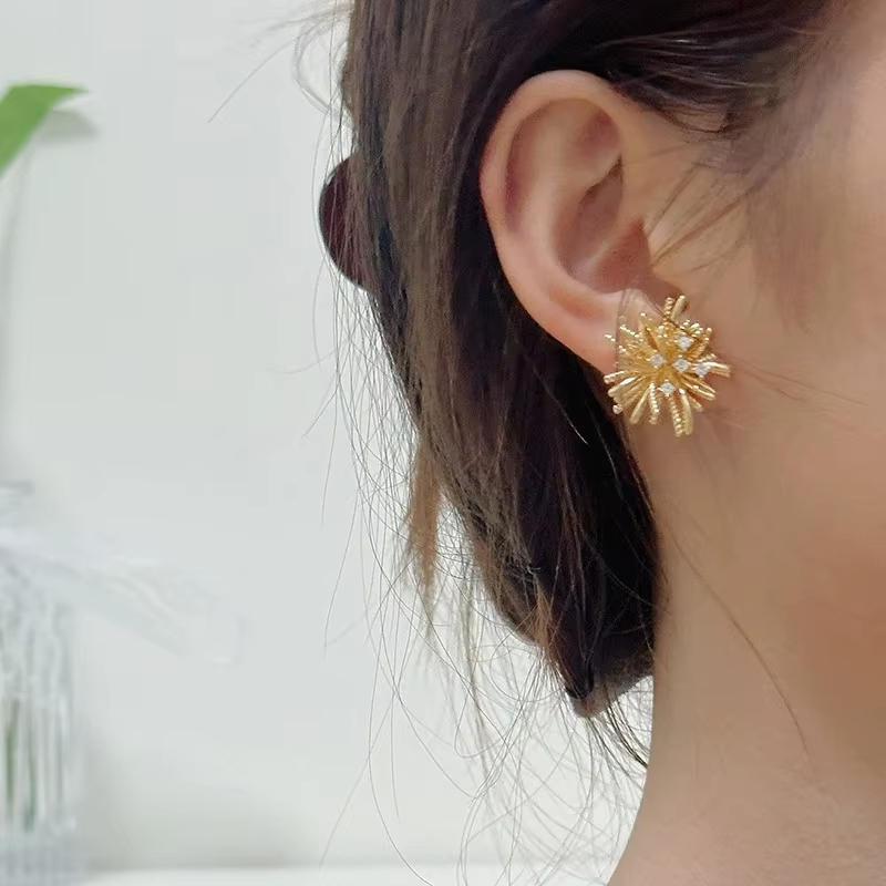 Dandelion Stud Earrings, Retro Earrings, Zirconium Metal Fireworks Earrings