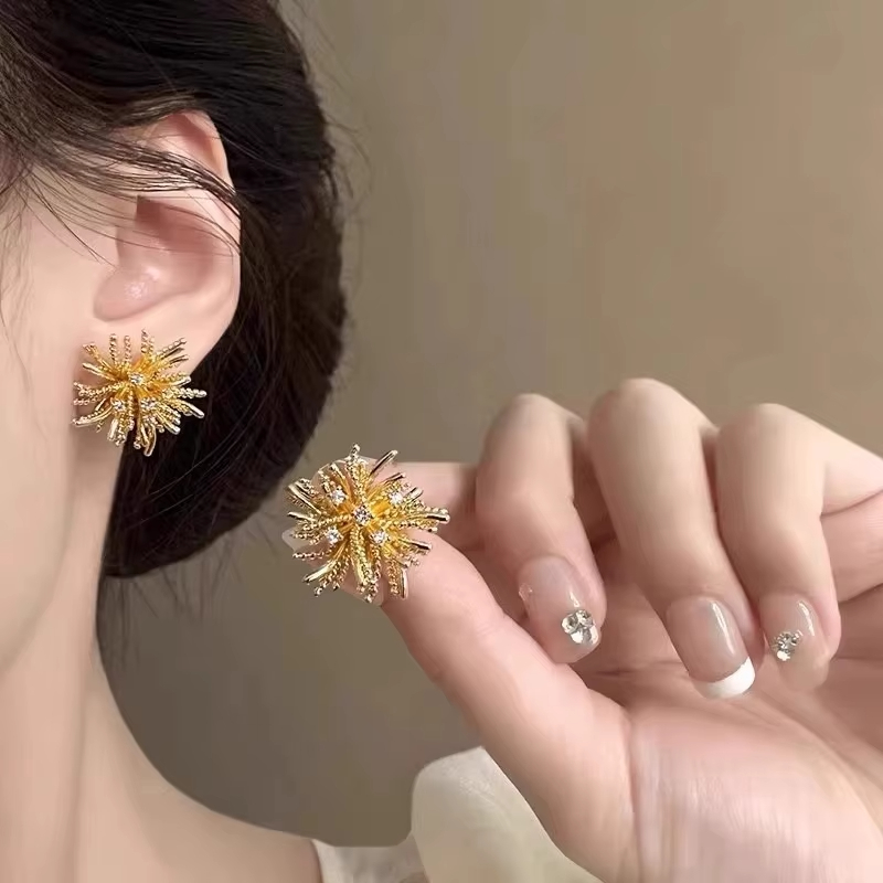 Dandelion Stud Earrings, Retro Earrings, Zirconium Metal Fireworks Earrings