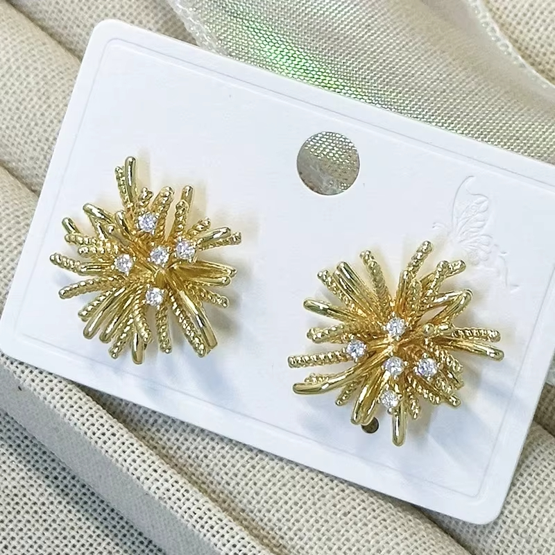 Dandelion Stud Earrings, Retro Earrings, Zirconium Metal Fireworks Earrings