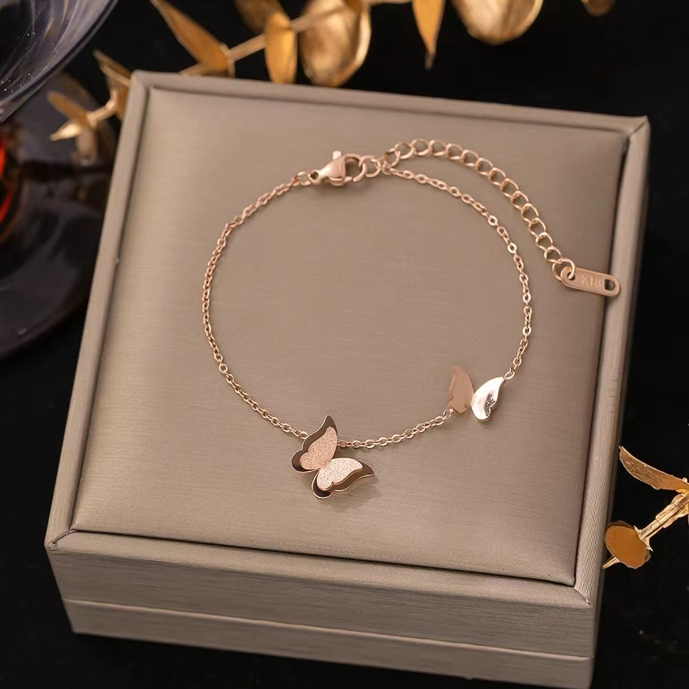 Delicate Rose Gold Butterfly Bracelet for Women with Adjustable Chain
