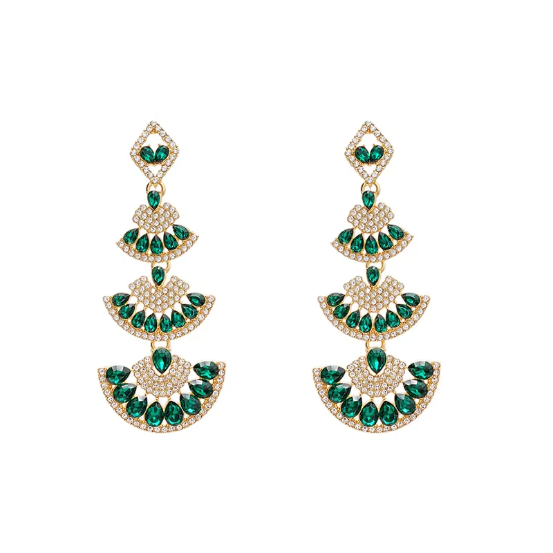 Design Drop-shaped Multi-color Diamond-encrusted Copper Alloy Temperament with Gold Earrings