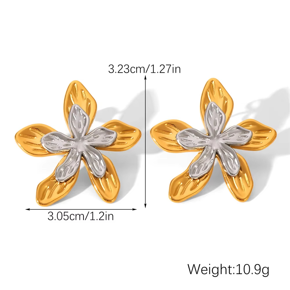 Designer Large Stainless Steel Layered Flower Stud Earrings for Women Trendy Waterproof Accessories on Ear Fashion Jewelry Gifts