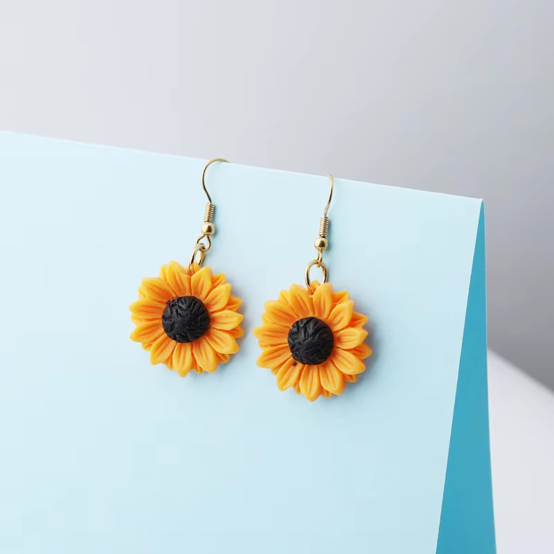 Distinctive New Style Stainless Steel Earrings Artificial Gem Sun Sunflower Inlaid Custom Logo Brand Printing New Fashion Resin