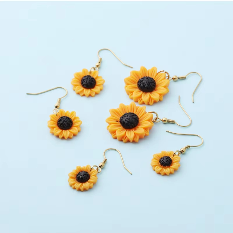 Distinctive New Style Stainless Steel Earrings Artificial Gem Sun Sunflower Inlaid Custom Logo Brand Printing New Fashion Resin