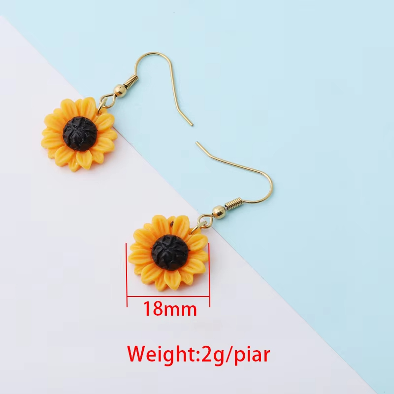 Distinctive New Style Stainless Steel Earrings Artificial Gem Sun Sunflower Inlaid Custom Logo Brand Printing New Fashion Resin