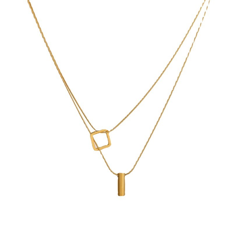 Modern Geometric Double Layer Titanium Steel Necklace – Minimalist Gold Pendant Jewelry