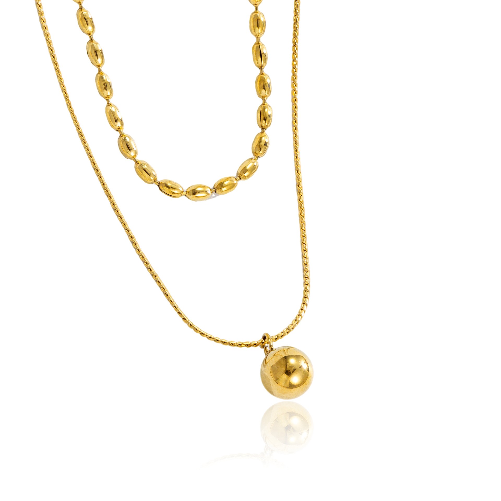 Layered Titanium Steel Beaded Pendant Necklace – Chic Gold Double Chain Jewelry