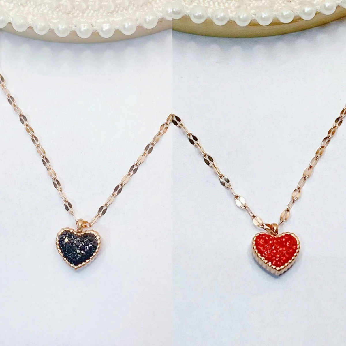 Red Heart Rhinestone Pendant Necklace – Rose Gold Titanium Steel