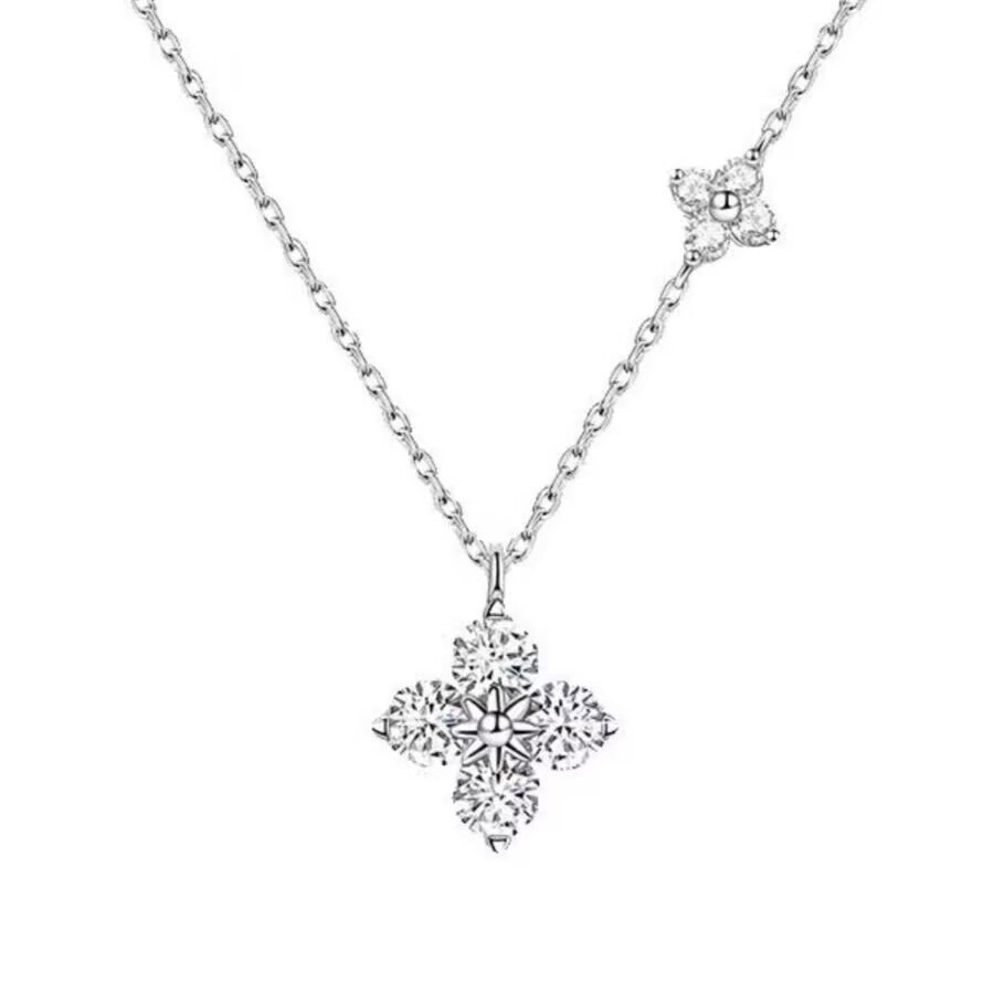 Double Clover Crystal Pendant Necklace for Women – Light Luxury Designer Clavicle Chain