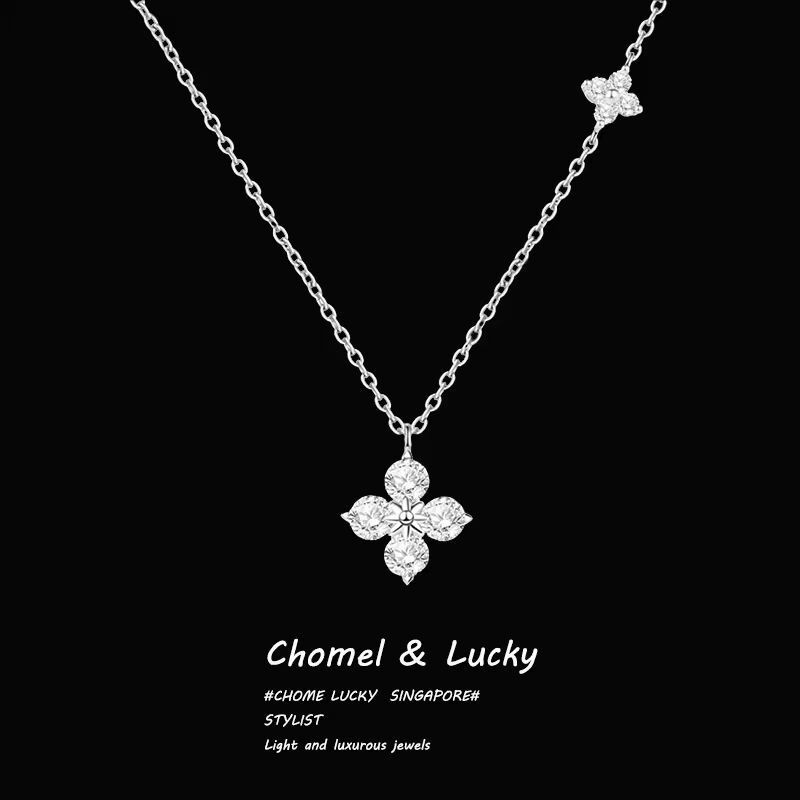Double Clover Crystal Pendant Necklace for Women – Light Luxury Designer Clavicle Chain