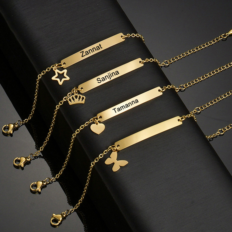 Dropshipping Stainless Steel Bracelet with Custom Engraved Name Gold Plated Bracelet for Parties Trendy Gift