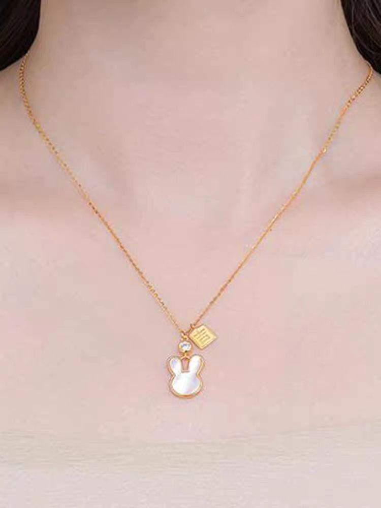 Elegant Bunny Pendant Necklace – Gold-Plated, Mother of Pearl Charm, Cute Minimalist Jewelry