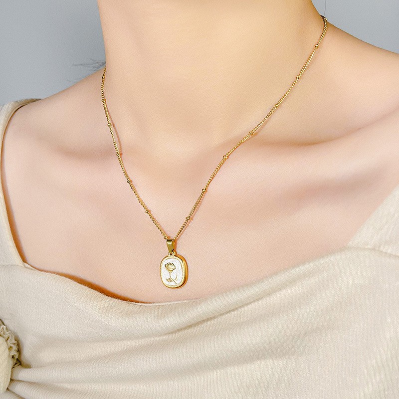 Elegant Enamel Rose Titanium Steel Necklace for Women – Diamond Accent Clavicle Chain