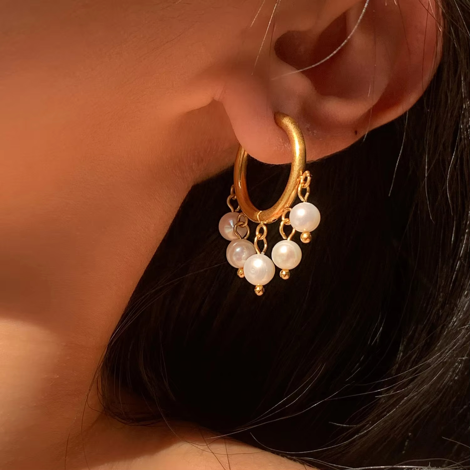 Elegant Fine Jewelry Earring Stainless Steel Tarnish Free Summer Ear Rings Luxury Earrings Women Pearl Hoop Earrings for Party