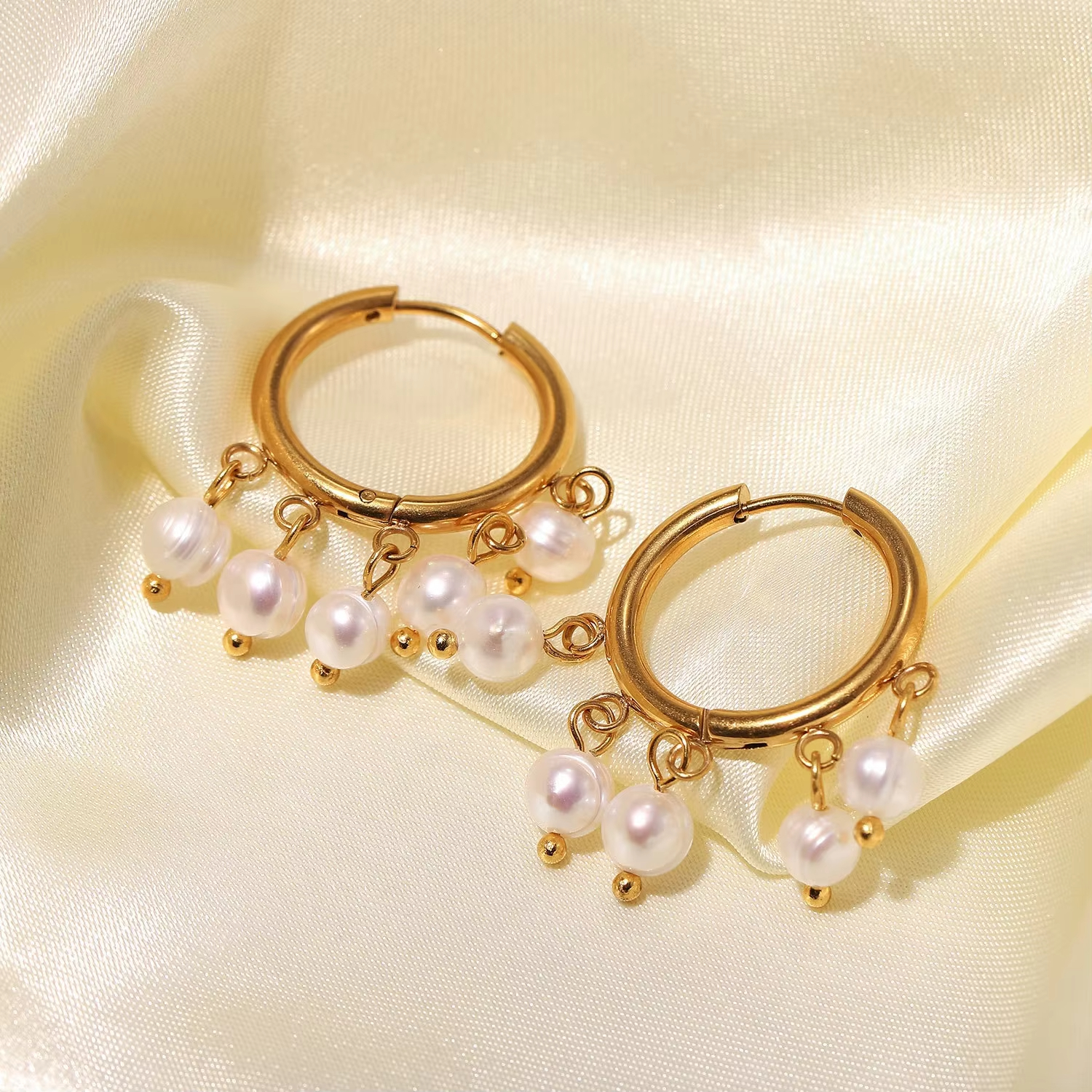 Elegant Fine Jewelry Earring Stainless Steel Tarnish Free Summer Ear Rings Luxury Earrings Women Pearl Hoop Earrings for Party
