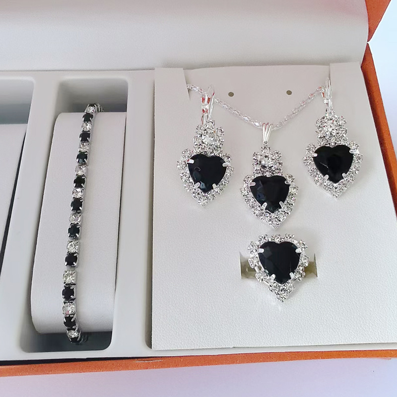 Luxury Stainless Steel Jewelry Sets Heart Crystal Necklace Earrings Ring Bracelet Set Women Fashion Jewelry Sets
