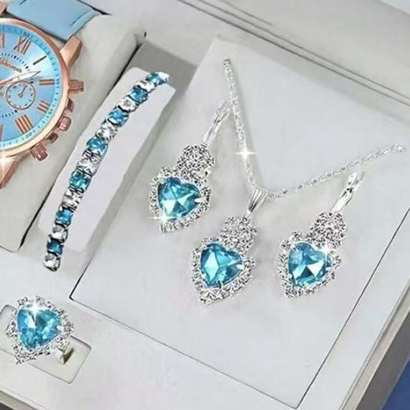 Luxury Stainless Steel Jewelry Sets Heart Crystal Necklace Earrings Ring Bracelet Set Women Fashion Jewelry Sets
