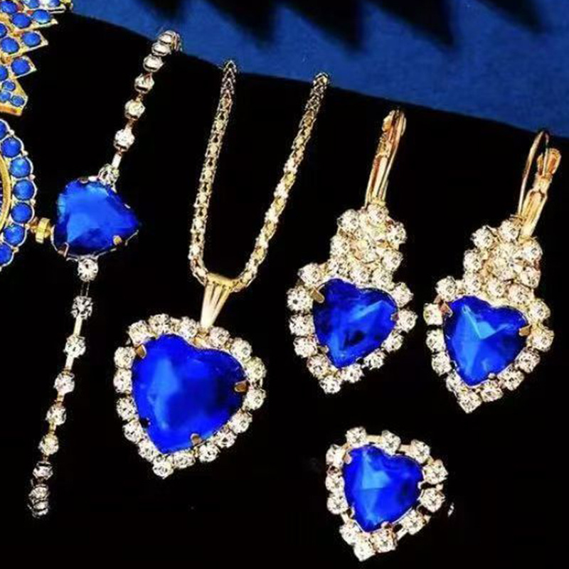 Luxury Stainless Steel Jewelry Sets Heart Crystal Necklace Earrings Ring Bracelet Set Women Fashion Jewelry Sets