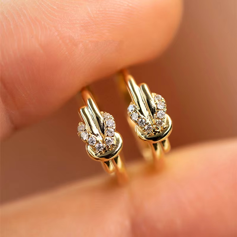 Elegant Knot Ear Ring Full Diamond Horseshoe Buckle Commuter Light Luxury Line Zircon Earrings Distinctive Household Sundries