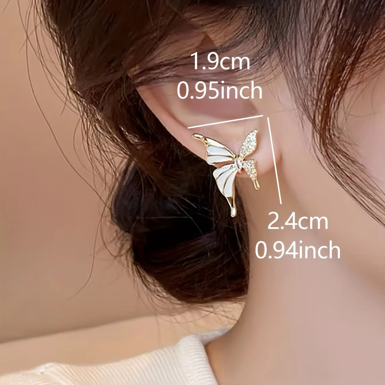 Elegant Korean Fashion Crystal Flower Butterfly Earrings for Women Sweet Full of Diamond Drip Oil Stud Earrings Jewelry
