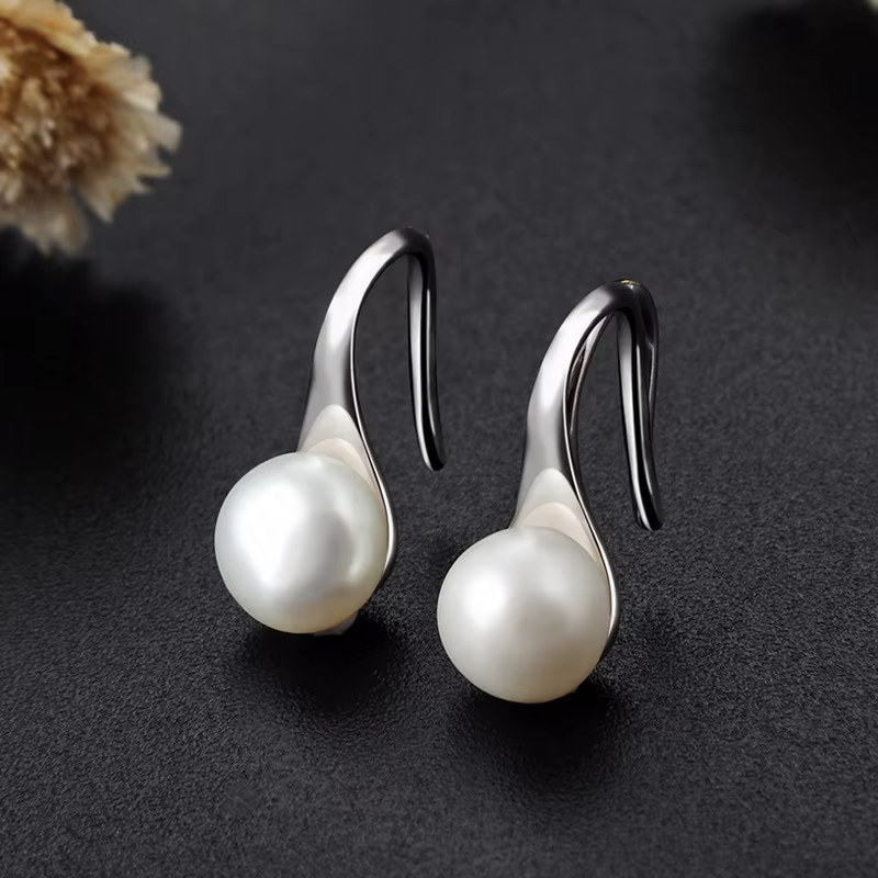 Elegant Ladies Fashion Drop Hook Shell Pearl Earrings 925 Sterling Silver Fine Jewelry for Women Daily Wear