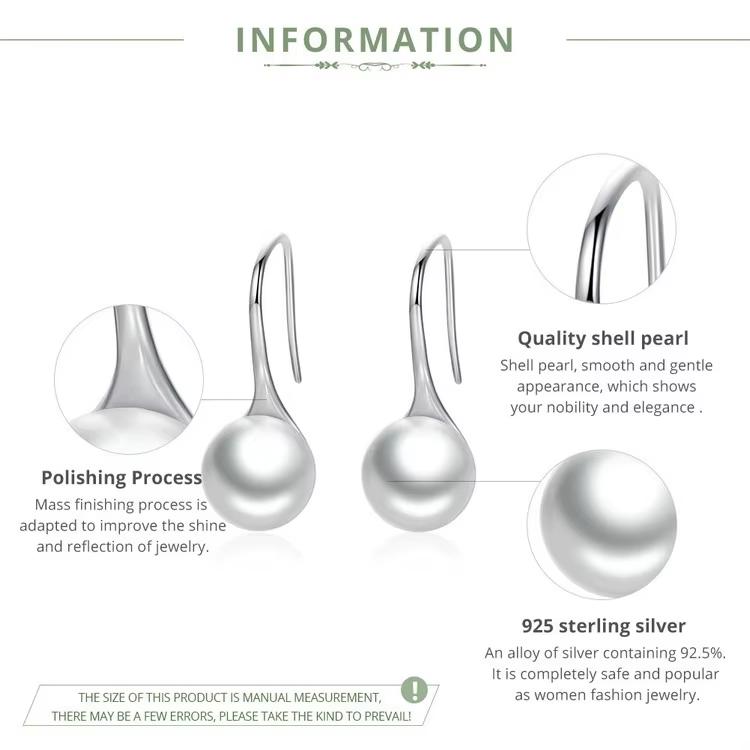 Elegant Ladies Fashion Drop Hook Shell Pearl Earrings 925 Sterling Silver Fine Jewelry for Women Daily Wear