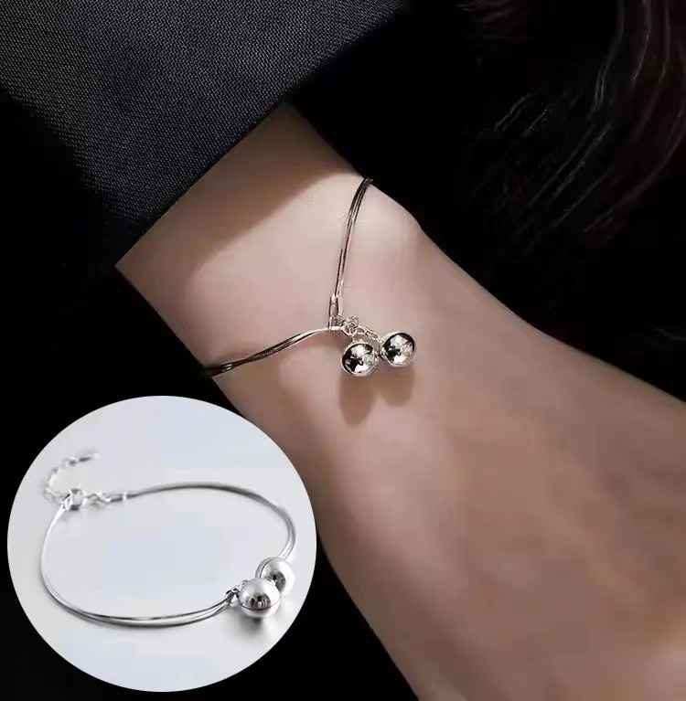 Elegant Silver Bracelet with Two Ball Charms Adjustable for Women and Men