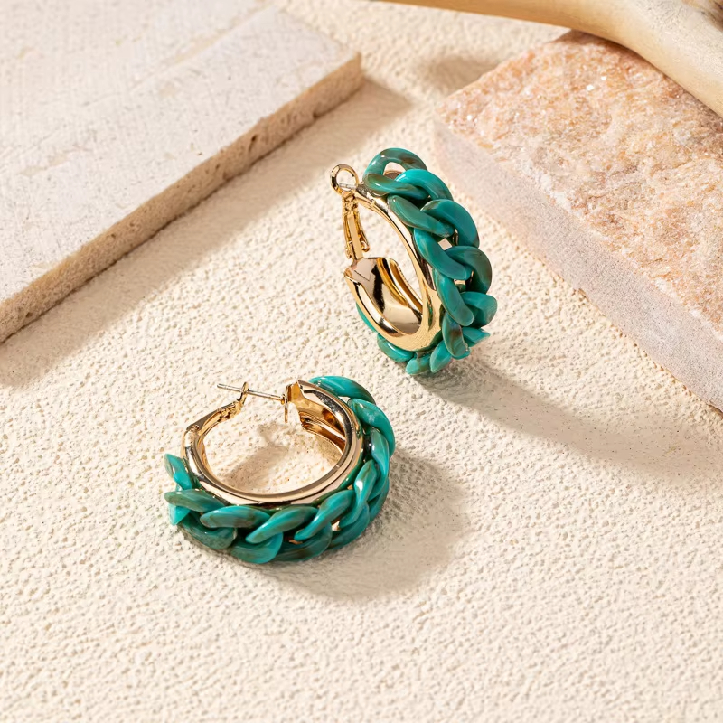 Elegant Simple Anti-Drop Cyan Hoop Chain Earrings New Trendy Gold Plated Cadena Y Aros Wholesale