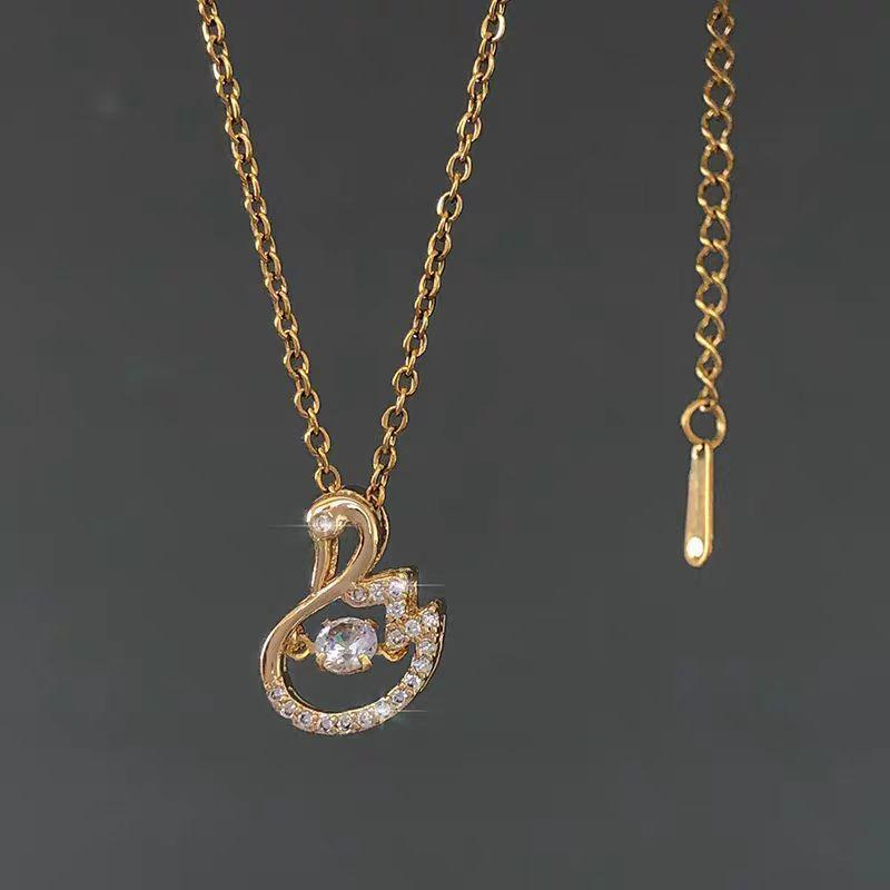 Elegant Swan Pendant Necklace with Sparkling Zircon – Gold Plated Luxury Jewelry
