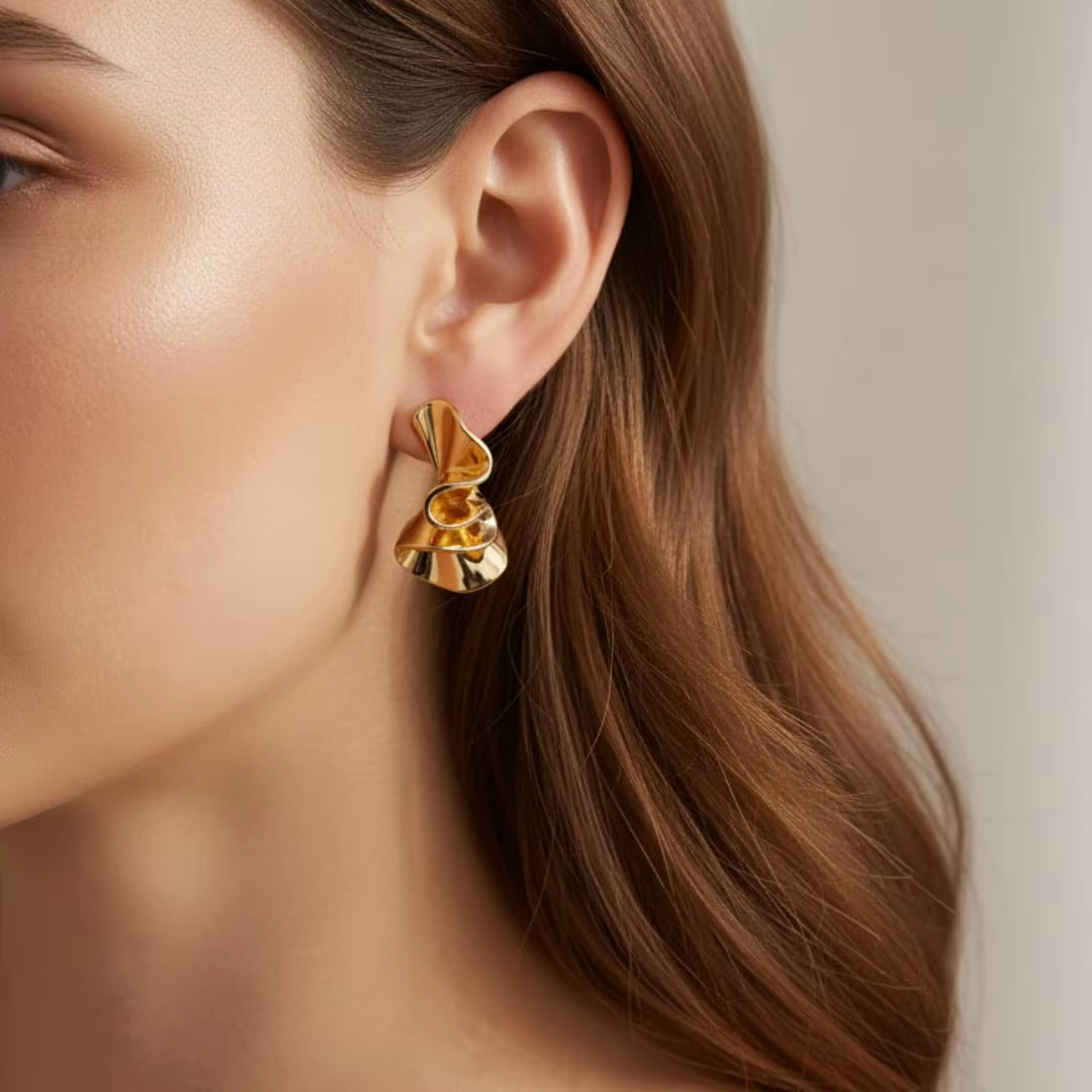 Elegant Vintage Women's Gold Silver Color Geometric Spiral Shape Twisted Stud Earrings Brass Shiny Shank Hinged Hollow Gift