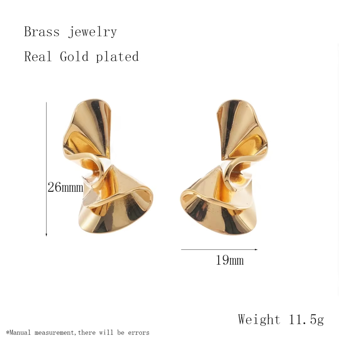 Elegant Vintage Women's Gold Silver Color Geometric Spiral Shape Twisted Stud Earrings Brass Shiny Shank Hinged Hollow Gift