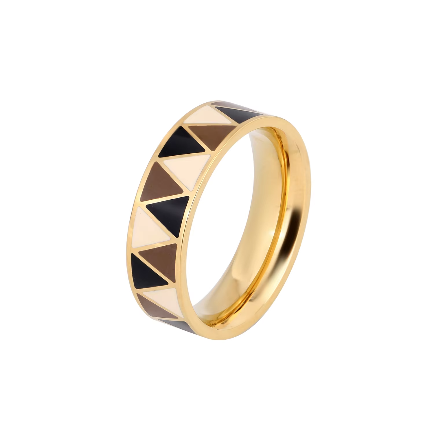 Enamel Triangle Geometric Ring – Colorful Minimalist 18K Gold Plated Stainless Steel Band for Women & Men