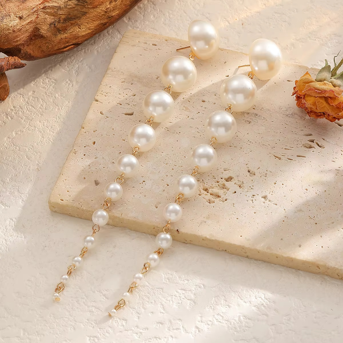 European American Cross-Border Irregular Natural Stone Tassel Kevlar Women's French Retro Light Luxury High-End Earrings