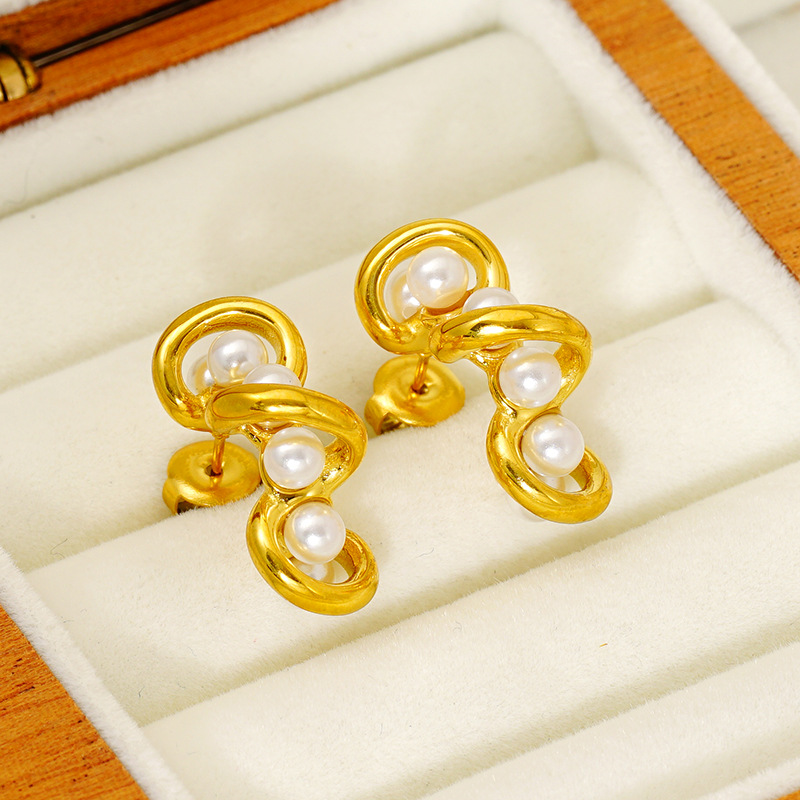 European American Fashion New Pearl Irregular Stainless Steel Gold Plated Women's Office/Career Simple Light Luxury Earrings