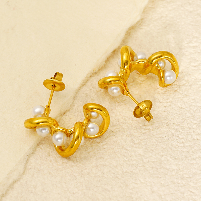 European American Fashion New Pearl Irregular Stainless Steel Gold Plated Women's Office/Career Simple Light Luxury Earrings