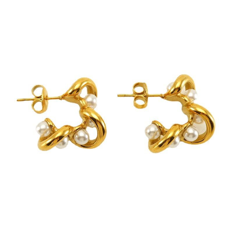 European American Fashion New Pearl Irregular Stainless Steel Gold Plated Women's Office/Career Simple Light Luxury Earrings