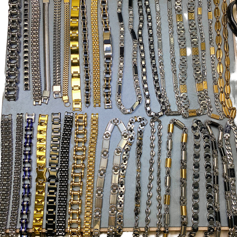 European American Fashion Simple Men's Stainless Steel Bracelet Necklace Personalized Titanium Steel Thick Gold Color Chain Link