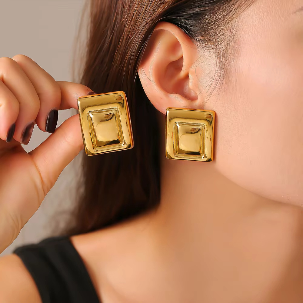 European American Ins Style Stainless Steel Rectangular Color Matching Stud Earrings 2024 New Trendy