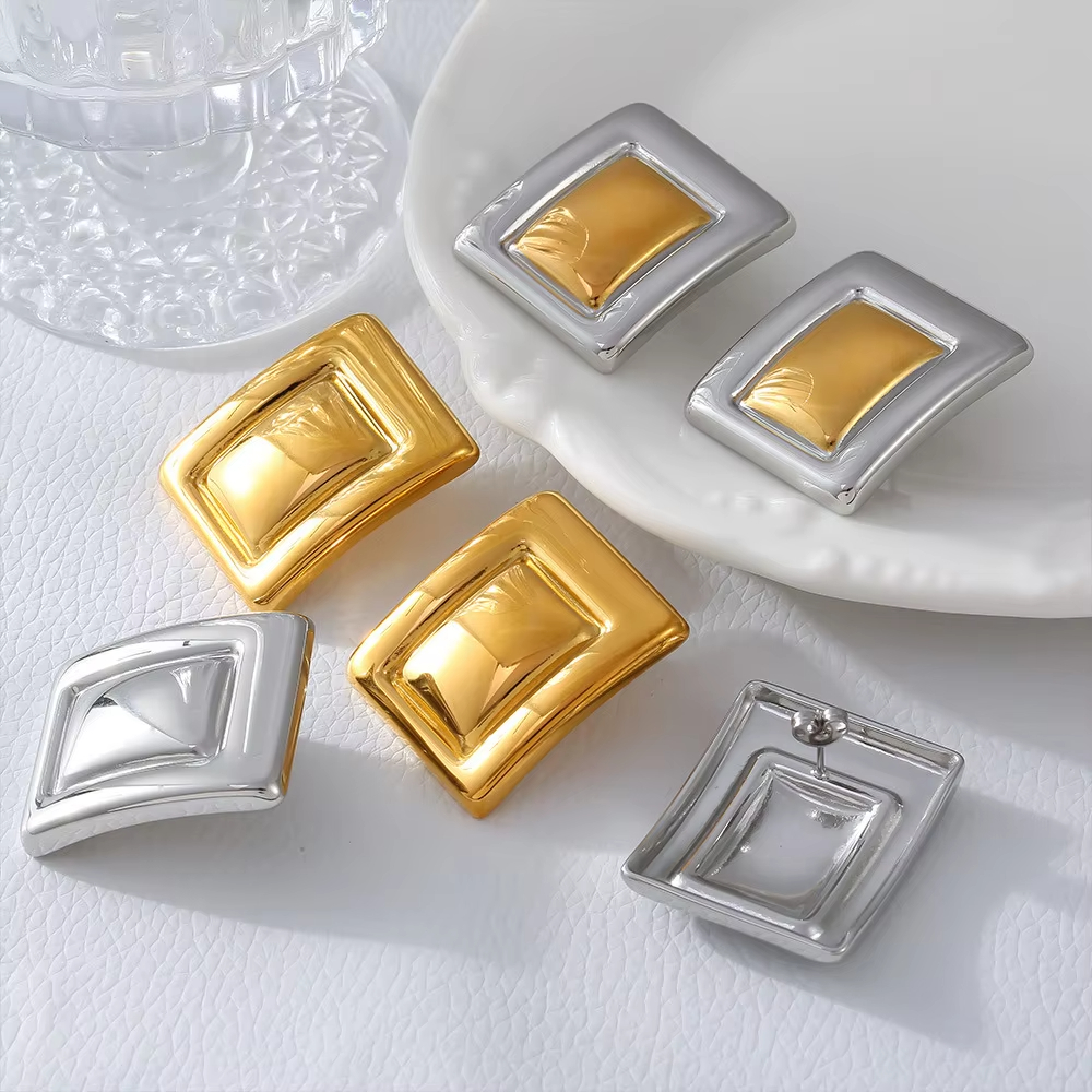 European American Ins Style Stainless Steel Rectangular Color Matching Stud Earrings 2024 New Trendy